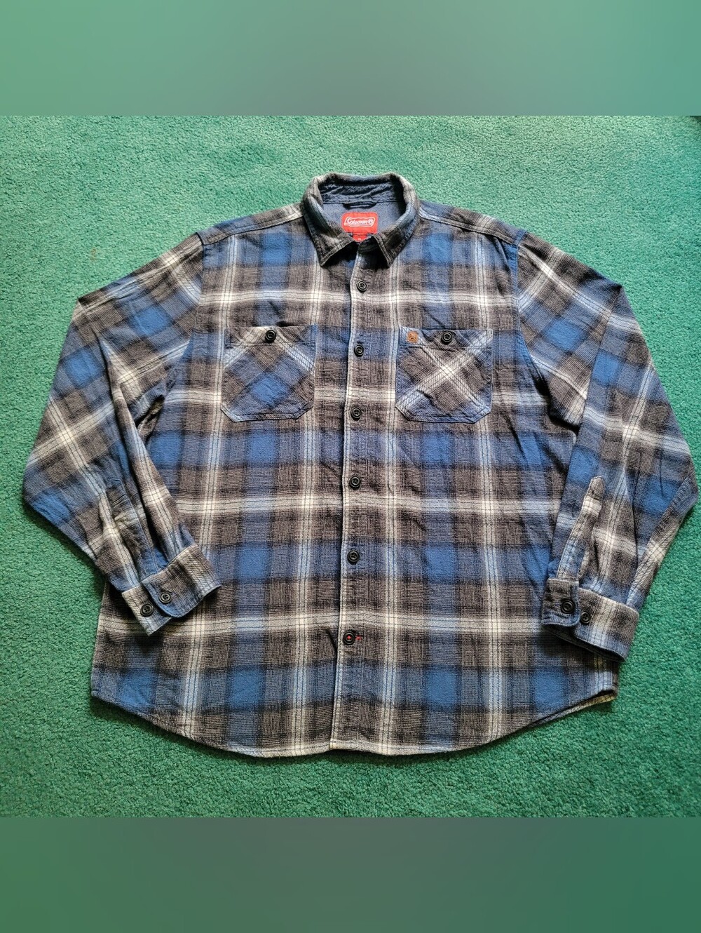 Coleman Mens XL Long Sleeve Button Down Blue Plaid Flannel Shirt - Picture 1 of 12